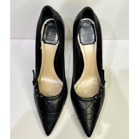 Christian Dior Cannage Pattern Black Leather Pumps Size 6.5 /I.T. 8.5 - Picture 1 of 7